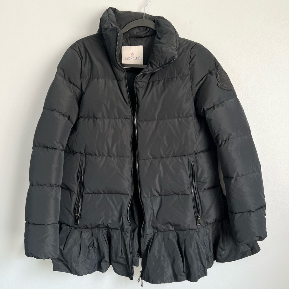 Moncler Size 1 (S) • Black Peplum Quilted Down Puffer Jacket Coat.